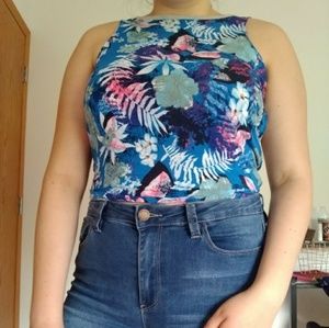 Mock neck tropical blue tank top